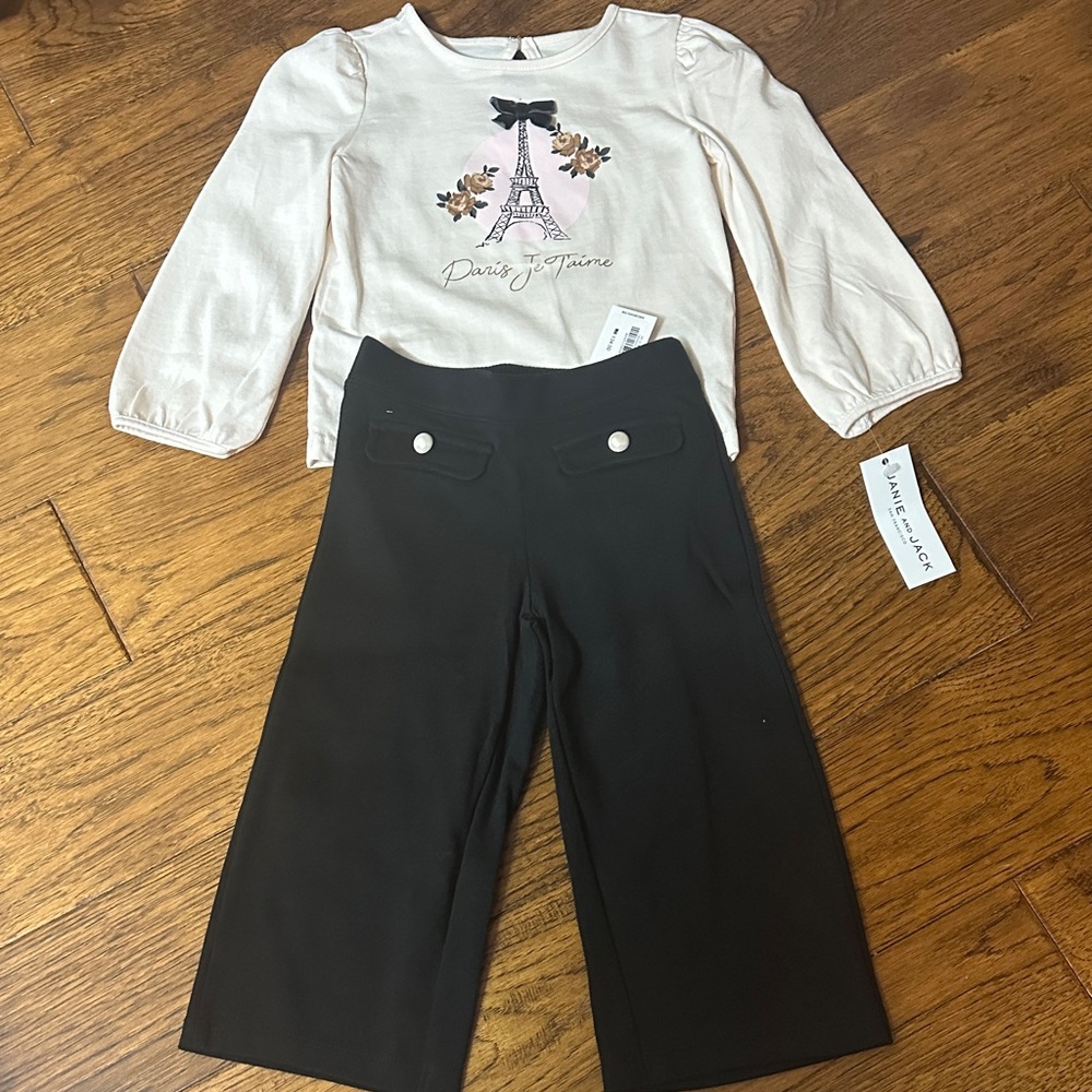 Girls Eiffel Tower Top and Black Pants Set